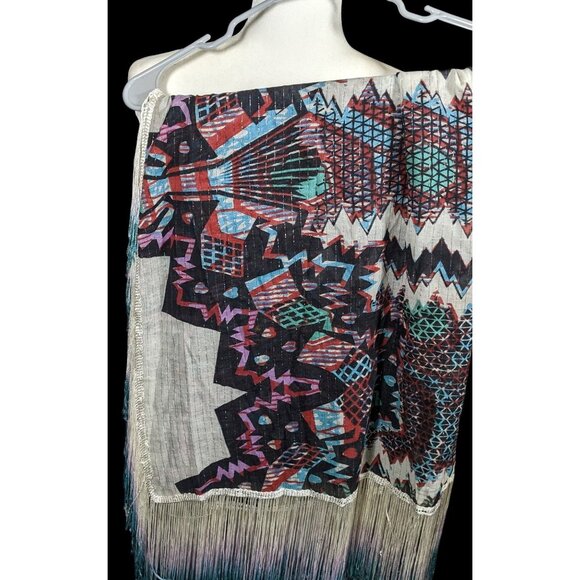 Topshop Southwestern Abstract Rainbow Ombre Fringe Scarf - Picture 4 of 12